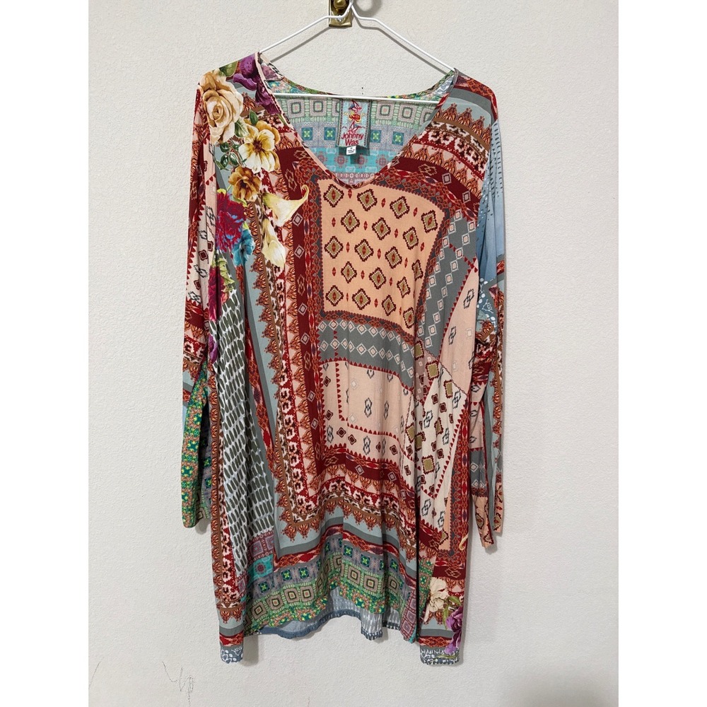 Johnny Was Canvasita Women's Tunic Top Medium Floral Boho V-Neck Rayon